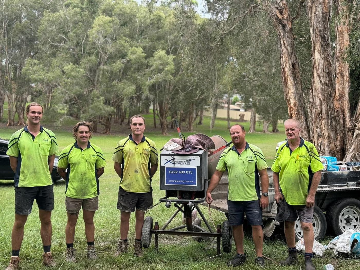 The Xtreme Fencing crew with their branded cement mixer